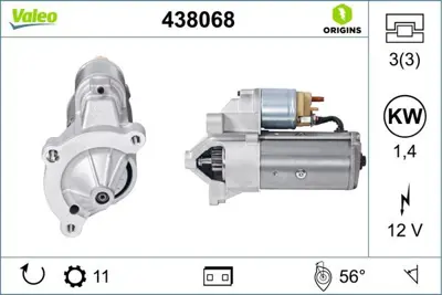 VALEO 438068 Mars Motoru 12v 11 Dıs 1,4kw Berlıngo P206 P306 P307 Partner P306 P406 P607 Dw8 - Dw8b - Dw10td Expe 580292