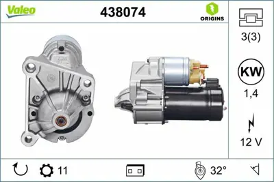 VALEO 438074 Mars Motoru 12v 11 Dıs 1,4kw Renault Kango Clıo Iı 1,9 96> 35605617