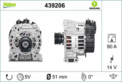 VALEO 439206 Alternator (12v 90a) A-Class W168 97>04 Vaneo 414 02>05 A0101543802
