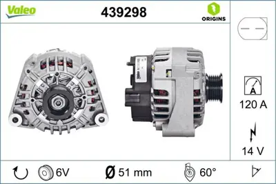 VALEO 439298 Alternator (14v 120a) W203 00>07 Cl203 02>08 S203 01>07 C209 02>09 W163 03>05 R170 00>04 111549102
