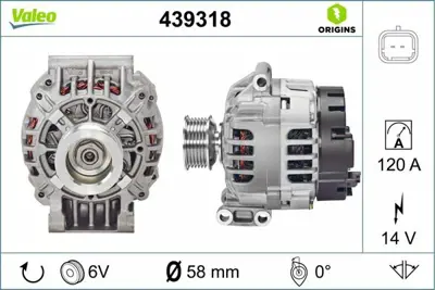 VALEO 439318 Alternator 12v 120a Megane I Iı Laguna Iı Scenıc Clıo Iı 1,4 - 1,5 - 1,6 - 2,0 8200019706
