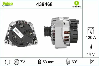 VALEO 439468 Alternator 12v 120a Dıscovery Iı 3,9 V8 - 4,0 V8 93> YLE000090, YLE500090