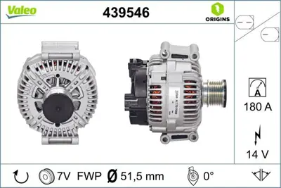 VALEO 439546 Alternator (14v 180a) W169 04>12 W204 09>14 W212 09>15 W164 09>11 Vıto W639 06> Sprınter 906 06>09 6421540202
