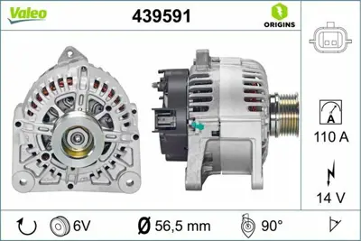 VALEO 439591 Alternator 12v 110a Megane Iı 1,4 - 1,6 03> (Tg11c060) Tek Fıs 22903028B