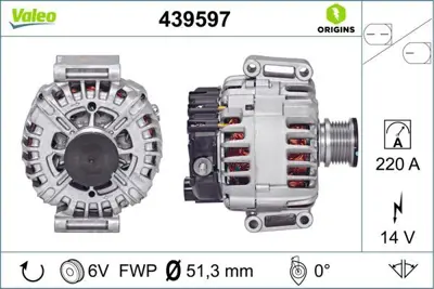 VALEO 439597 Alternator (14v 220a) Mercedes Sprınter 906 06> 6461540802