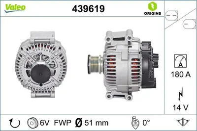 VALEO 439619 Alternator (14v 180a) Vıto W639 03> Vıano W639 03> Sprınter 06>16 6461540102