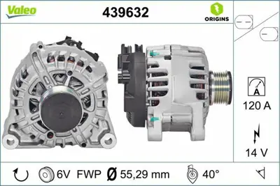VALEO 439632 Alternator 12v 120a  Ford Fıesta Vı (Cb1, Ccn) 1.4 Tdci 08>17 Fıesta Vı 1.6 Tdci 08>17  Mazda 2 (De_ 8V2110300AB, Y40518300
