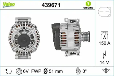 VALEO 439671 Alternator (14v 150a) W204 09>14 W212 09>13 Vıto W447 14> Sprınter 907 910 18> A0141541102