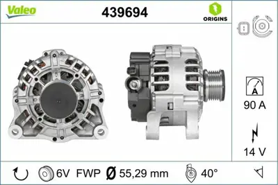 VALEO 439694 Alternator 12v 90a Berlıngo Iı Jumpy Expert Partner Iı Dw8b Klimalı (03 08) P207 Dv4td - Dv4c (1,4hd 515V0, 5705EE, 5705EY, 9646321780, 77363468, 570200, 5702E3, 5702HO, 5702NA, 5705AS
