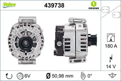 VALEO 439738 Alternator W204 08>14 S204 08>14 C204 11> W212 09>15 S212 09>16 C207 09>16 Vıano W639 10> Sprınter 0 A0009067900
