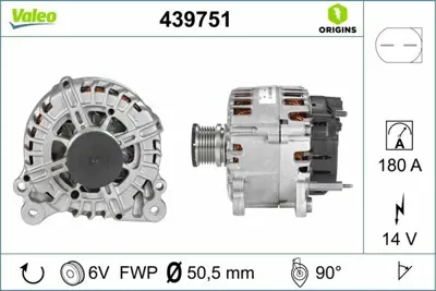 VALEO 439751 Alternator 12v 180a Bosch Tıp Superb 08>15 Passat 07>11 Crafter 11>16 T6 T7 10> 3L903024H