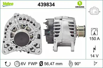 VALEO 439834 Alternator 14v 150 A  Kasnaklı K9k Captur Clıo Iv Kangoo Scenıc Iıı Dokker Duster  Lodgy  Logan Iı S 231007281R