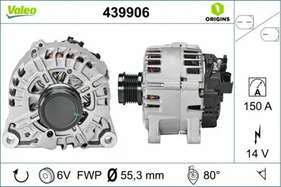 VALEO 439906 Alternator 12v 150a Valeo Tıp Cmax 10> Fıesta Vı 08>17 Focus Iıı 11>17  Kuga Iı 14> Mondeo Iv 07>14  1704769