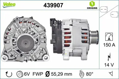 VALEO 439907 Alternator Ford Galaxy Iı (Wa6) 2.0 Tdci 10>15 S-Max (Wa6) 2.0 Tdci 06>15  RE6G9N10300XC