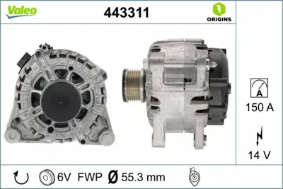 VALEO 443311 Alternator 12v 150a 2008 I-Iı-208 Iı-3008-308 Iı-5008-508 Iı-Expert Iv-Partner-Rıfter-Berlıngo-C3 Iı 9826573480