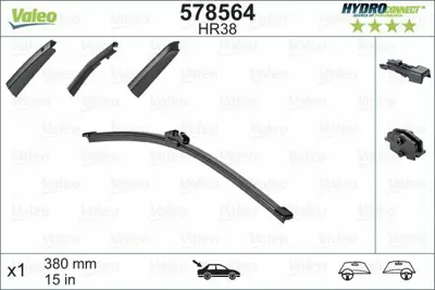 VALEO 578564 Silecek Supurgesı Arka Muz Tıp 380mm Hr38 (Hydroconnect Coklu Bağlantı) - (X1) 4L0955407, 4F9955205, 4L0955425, 4L09554071P9, 7E0955425, 31333449, 30753535, 5F3955427, 61627161029, 8X4955425