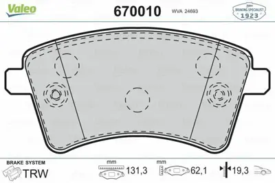 VALEO 670010 Fren Balatası Ön 410601334R