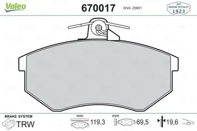 VALEO 670017 Dısk Fren Balatası (Ön) Volkswagen Golf Iıı 91>95, Passat B3 88>91  Audı 80, 90, 200 76>, A4 94> 8E0698151N