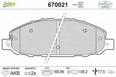 VALEO 670021 Balata Ön Disk Nıssan Urvan-Caravan 2.5-2.7 00 D10603XA0A, 41060VW085, 41060VW086, AY040NS135, AY040NS165, AY040NS154, AY040NS105, 41060VW0X5, QA104493, 41060VX285