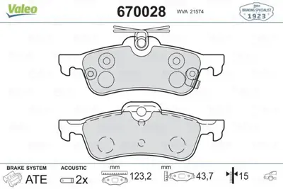 VALEO 670028 Arka Fren Balatası Yarıs 1,0vvt I - 1,3 Vvt I - D 4d 01 - 06> Arac Uretım Yerı Fransa Abs Lı 44660D010