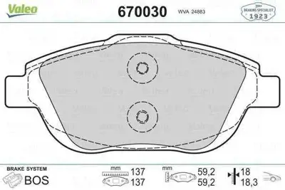 VALEO 670030 On Fren Balatası C3 Iı 1,1,1,4,1,4 Hdı,1,6 Vtı,1,6 Hdı (11 - 2009 )  Ds3 1,4 Vtı,1,4 Hdı,1,6 Vtı,1,6 1613192580, 1617275680, 1611140580, 1607083180, 1611837880, 1629038380, 1647863580, 425431, 3649095, 1617293780