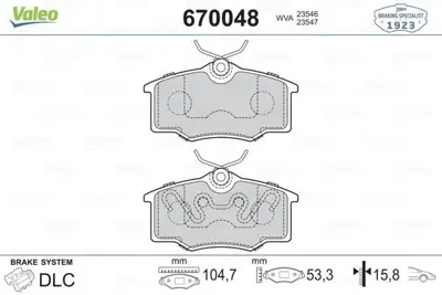 VALEO 670048 On Fren Balatasi Oval Tip Nissan Primera 1.6 P11 96-02 Almera Ii 1.5 00-> 1605021