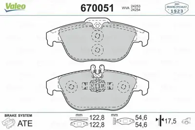 VALEO 670051 Fren Balatası Arka X204 08>15 W204 07>14 S204 07>14 C207 11>16 A207 10>16 74206220, 74208520, 54205120, 74206020, 74206120, A0054200720, A0054204220, A0054204320, A005420432041, A0054204920