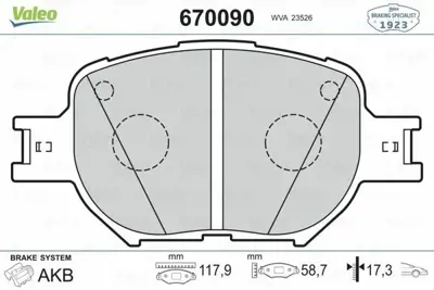 VALEO 670090 Fren Balatası On Toyota Corolla 2001-2007 Verso 2001-2004 446513030
