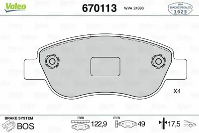 VALEO 670113 Dısk Fren Balatası (Ön) Fıat Palıo 1,2 98845340, 77363782, 8671016706, 98843400, 98845340E, 77368201, 1559698, 77364635, 77365191, 77365306
