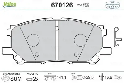VALEO 670126 Disk Fren Balatası Ön Lexus Rx 2003-2008 44650W070, 446548080, 446548100, 446548110, V9118A082, V9118A093, V9118B031, 44650D040, 4605A050, MR407391
