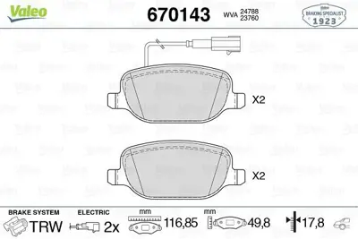 VALEO 670143 Fren Balatası Arka Gıulıetta 10> 77365542