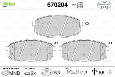 VALEO 670204 Arka Disk Fren Balatası Hyundaı İ20 1.2 06-12 583021JA31