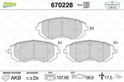 VALEO 670228 Ön Balata Forester 08-13 Impreza 08-12 Legacy 12-14 Xv12 26296FE020