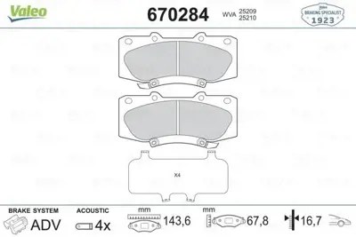 VALEO 670284 On Fren Balatası Toyota Hılux 2.5 3.0 D4d Pıckup 2007-> Hılux 2.5 4wd 2015-> 4465YZZEF