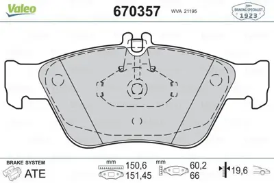 VALEO 670357 Fren Balatası On W202 95>00 S202 97>01 C208 97>00 W210 95>00 S210 99>03 C140 92>99 R170 00>04 A0024204420, A0024209620, A0044200220, A0054204720, 24204420, 24209620, 44200220, 54204720, 4420022067, A004420022067