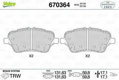 VALEO 670364 Fren Balatası Ön AY112K021CA