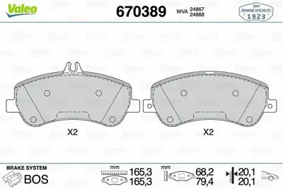VALEO 670389 Dısk Fren Balatası (Ön) Mercedes Glk200 2.1d 07-10> Mercedes Glk220 2.1d 06-08> Mercedes Glk250 2.1d A0054209220