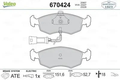 VALEO 670424 Dısk Fren Balatası (Ön) Fıat Palıo Weekend 96>01, Albea 01>, Sıena 99>, Doblo 00> 9948131