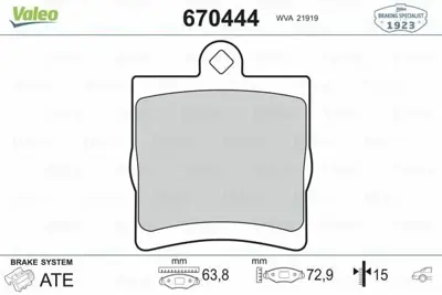 VALEO 670444 Fren Balatası Arka W202 95>00 S202 96>00 W203 00>07 Cl203 08>11 W210 95>00 R170 96>00 R171 04>11 A0044209120, A0044201720, A003420272037, A0034202720, A0024207420, A002420712037, A0024207120, 2420712037, 24207420, 24207120