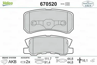 VALEO 670520 Arka Fren Balatası Pajero Iı 2,5td 12 - 90 04 - 00 Pajero Iıı3.5 V6 Gdı (04 - 00 ),3,2 Dı D (04 - 00 425390