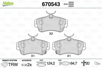 VALEO 670543 Dısk Fren Balatası (Ön) Chrysler Pt Cruıser 1.6-2.0-2.4-2.2d 06-00-09-10 K05083853AB, K05083853AA, K05017857AA, K05017843AA, 5083853AB, 5083853AA, 5017857AA, 5017843AA