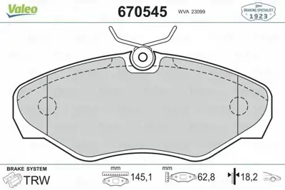 VALEO 670545 On Fren Balatası Trafıc Iı Dcı 100 2,0 Dcı 80 (03 - 01 ) Vıvaro 1,9dtı,1,9dı,2,0 16v (08 - 01 ) 4106000QAE