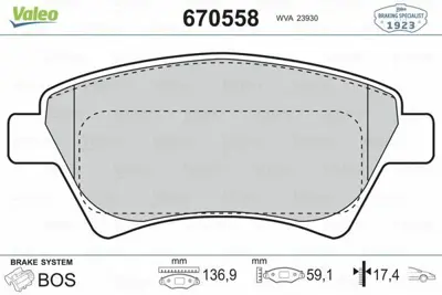 VALEO 670558 On Fren Balatası Kangoo Megane Iı 1,5dcı 1,6ı 16v 1,9dcı 03>scenıc Iı 1,4 1,5dcı 1,6 1,9 2,0 03> 410601241R