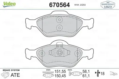 VALEO 670564 Fren Balatası Ön MEYS6J2K021DF