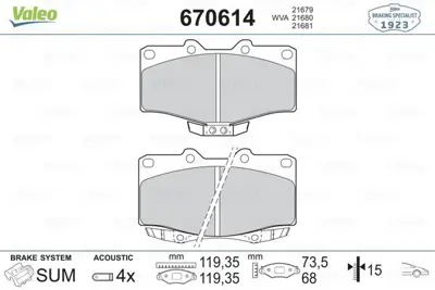 VALEO 670614 On Fren Balatası Toyota Hılux 1988-2000 Ln 106 4x4 2009-> Landcruıser 1996-> 446535030