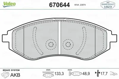 VALEO 670644 Fren Balatası Ön 94566892, 96534653