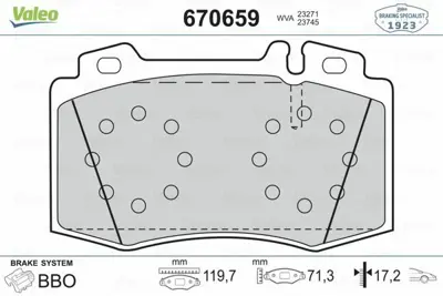 VALEO 670659 Disk Fren Balatası Ön C-Class 2000-2008-Clk 2002-2010-Cls 2004-2010-E-Class 2002-2009-S-Class 1998-2 A0064203220