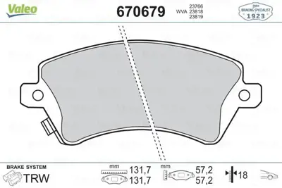 VALEO 670679 Fren Balatası On Toyota Corolla 2002-2007 Vvtı 446502061
