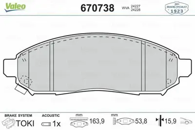 VALEO 670738 On Fren Balatası Nıssan Navara 04-10 Patfınder 05-11 (17 Jant) AY040NS156, DA060EB326, D1060JR70A, 41060EA025, 41060EB326, 41060ZP025, 41060ZP00B, D1060ZP00A, D1M60CY70B, D1060EB70A
