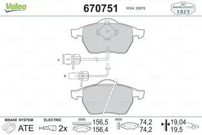 VALEO 670751 Fren Balatası Ön 4B0698151AB, 4B0698151E, 4B0698151H, 4B0698151M